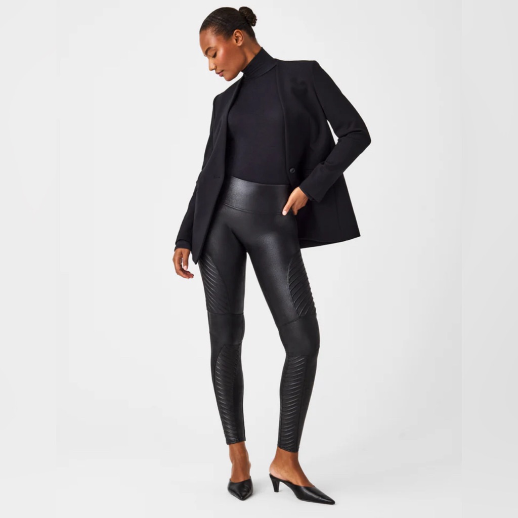 Spanx Faux Leather Moto Leggings In Very Black.